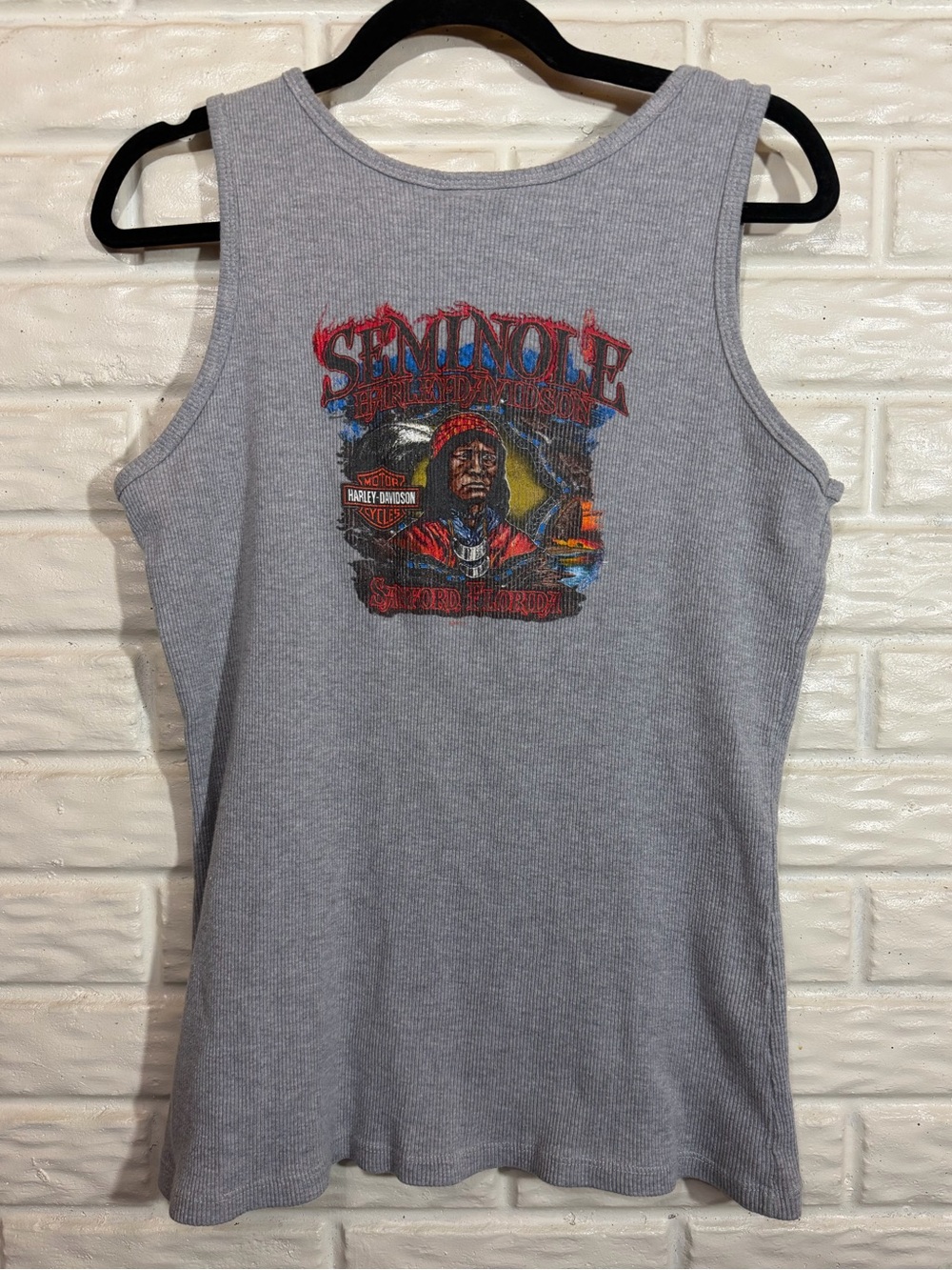 Harley Davidson Seminole Florida Graphic Ribbed Tank Top Gray 1X